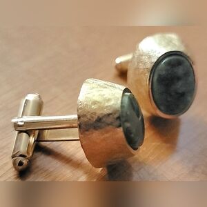 Vintage DANTE Jade and Gold Toned Cufflinks with Tie Pin